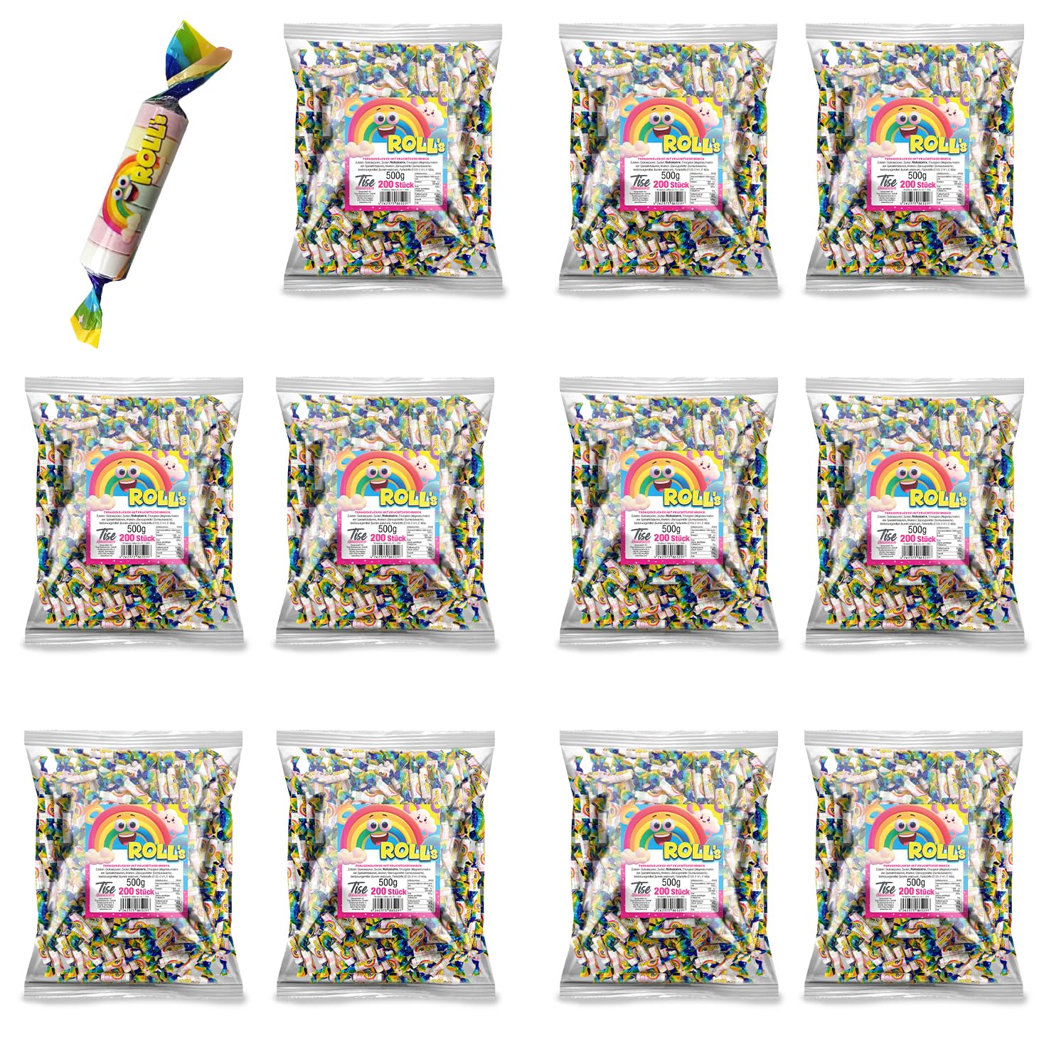 Tise Süsswaren Roll's Traubenzucker Röllchen, Wurfmaterial für Karneval und Fasching (5500g 2200Stück)