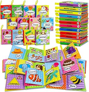 OKOOKO 12-Pack Soft Cloth Baby Books - Crinkle Sensory Bath Toys, Washable Non-Toxic Educational Toys for Newborns Infants Toddlers