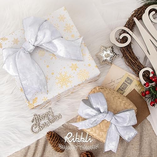 Vista 136 de Ribbli - Cinta de terciopelo dorado verde oscuro metálico con alambre de 2.5 pulgadas, cinta navideña de terciopelo arrugado para envoltura, decorar