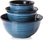 Hasense Mixing Bowls, Ceramic Serving Bowls for Kitchen, 2.1/1.0/0.5 Qt Deep Bowls for Baking, Salad, Pasta, Nesting Bowl Set for Storage, Dishwasher Microwave Safe, Blue