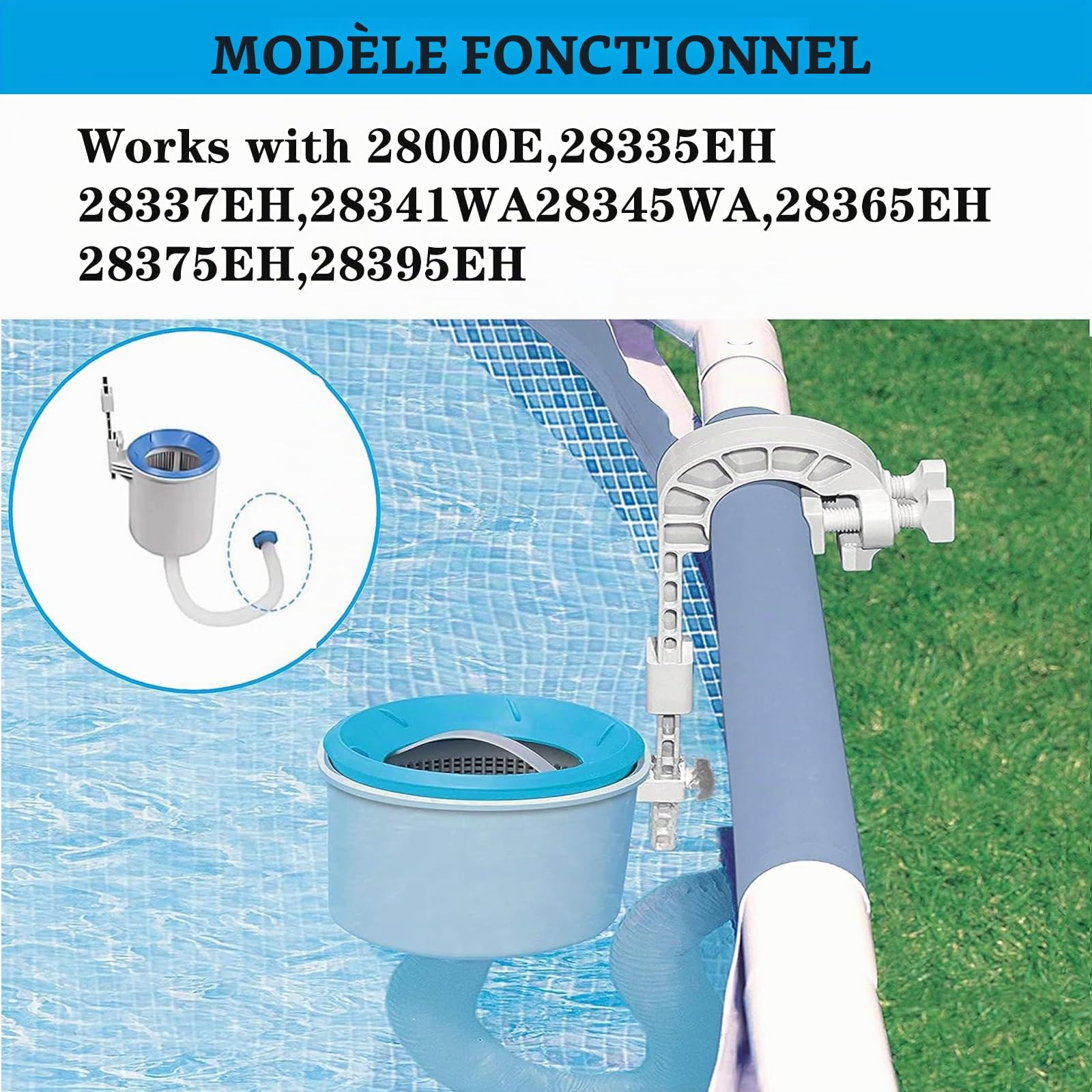 Adaptateur et Tuyau pour Skimmer de Piscine, 70cm 1.5in In-tex 25016 Tuyau et Adaptateur pour écumoire de Piscine Kits D'écumoire pour Piscines Hors Sol pour In-tex Best-way