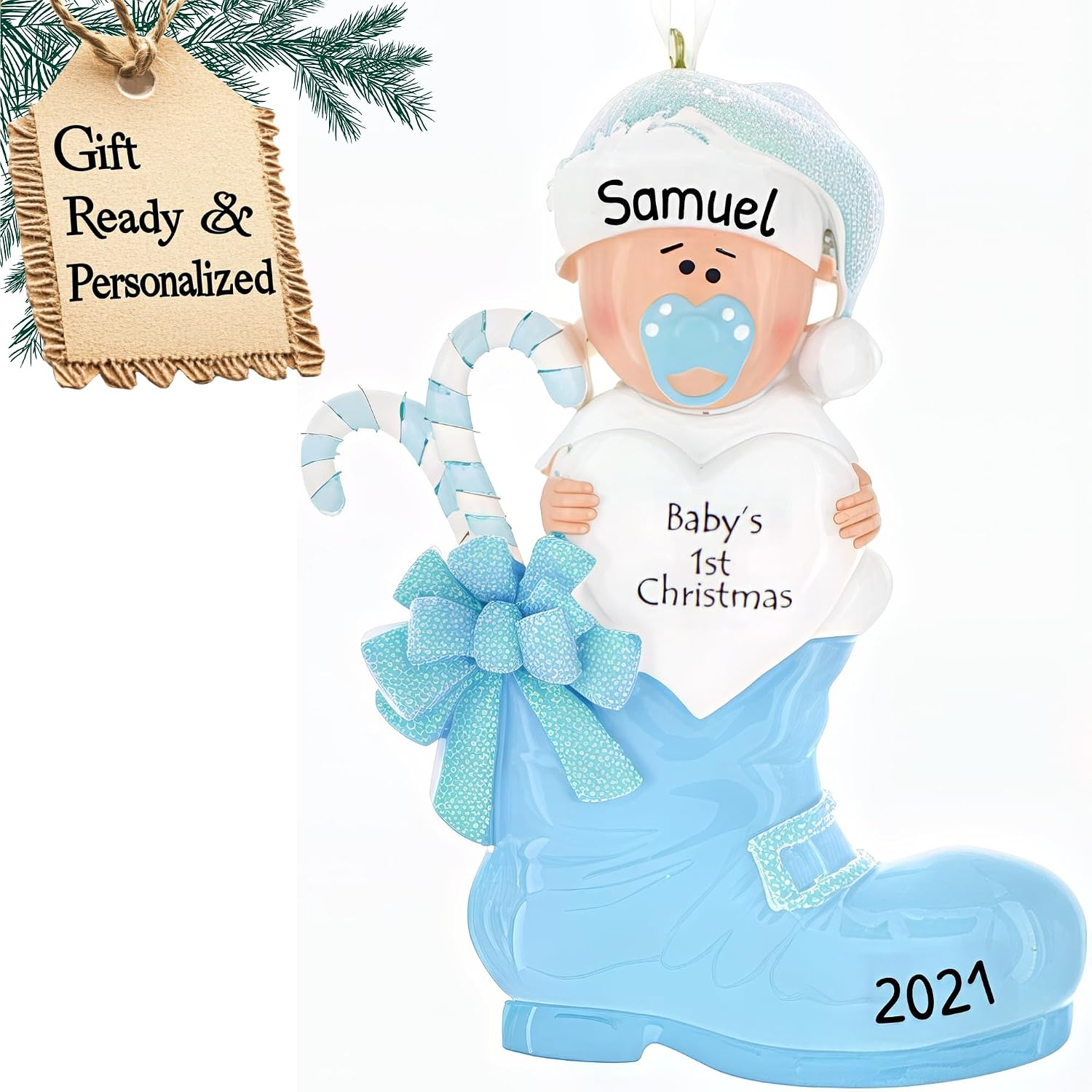 3D Personalized Babys First Christmas Ornament 2026 Boy | Baby's First Christmas Ornament 2026 Baby Ornaments for Xmas Tree My 1st Xmas Boy Ornaments for New Parents Couples - Baby in Blue Boot
