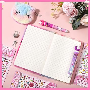 Unicorn Secret Diary for Girls,Kids Stationary Sets Girls Stationary Sets for Girls Secret Diary with Lock and Pen Girls Stationary Gift Sets for Girls Pink and Purple Unicorn