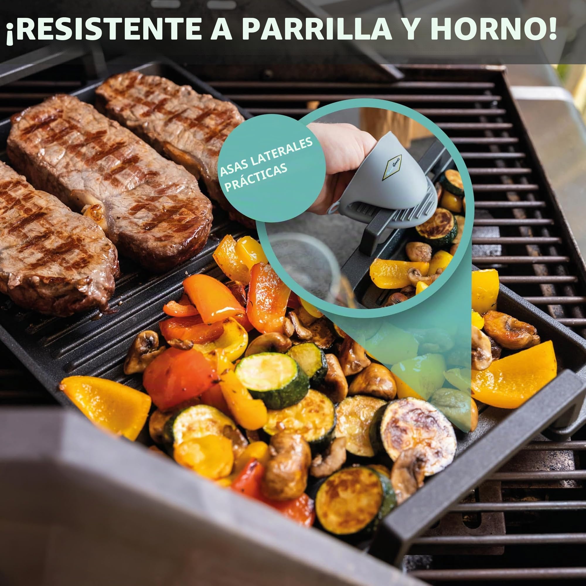 Plancha de aluminio fundido - 43 x 28 x 2,5 cm - Para inducción y todo tipo de cocinas - Recubrimiento antiadherente - Antideslizante - Made in Germany - Sin PFOA