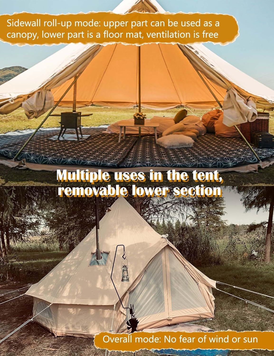 UKGlamping Canvas Tent Bell Tent Yurt with Stove Jacks Camping，Luxury Outdoor Camping and Glamping Cotton Yurt Tent for All Year Living3/5Person
