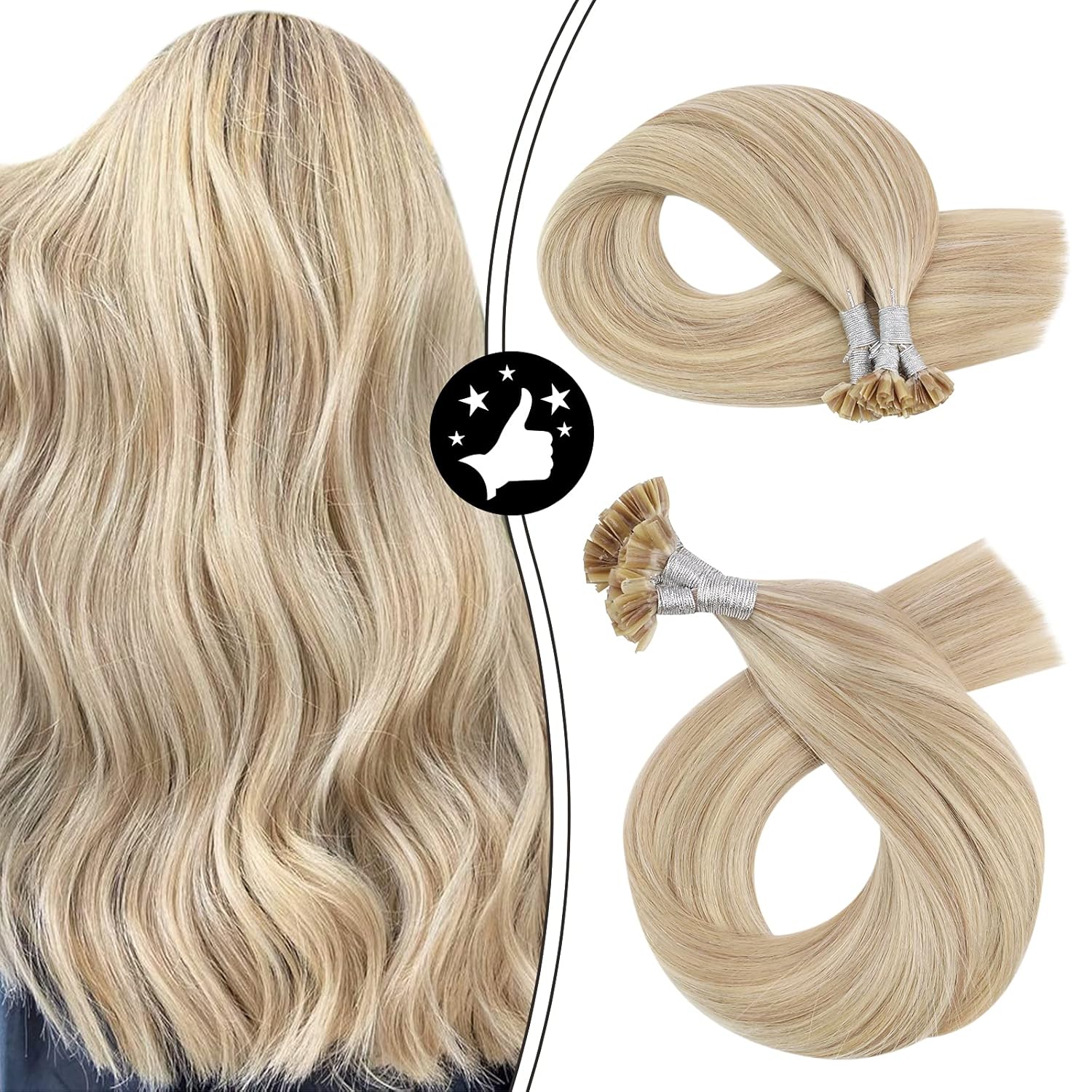 Moresoo Haarverlängerung Echthaar Bondings Blond 1g