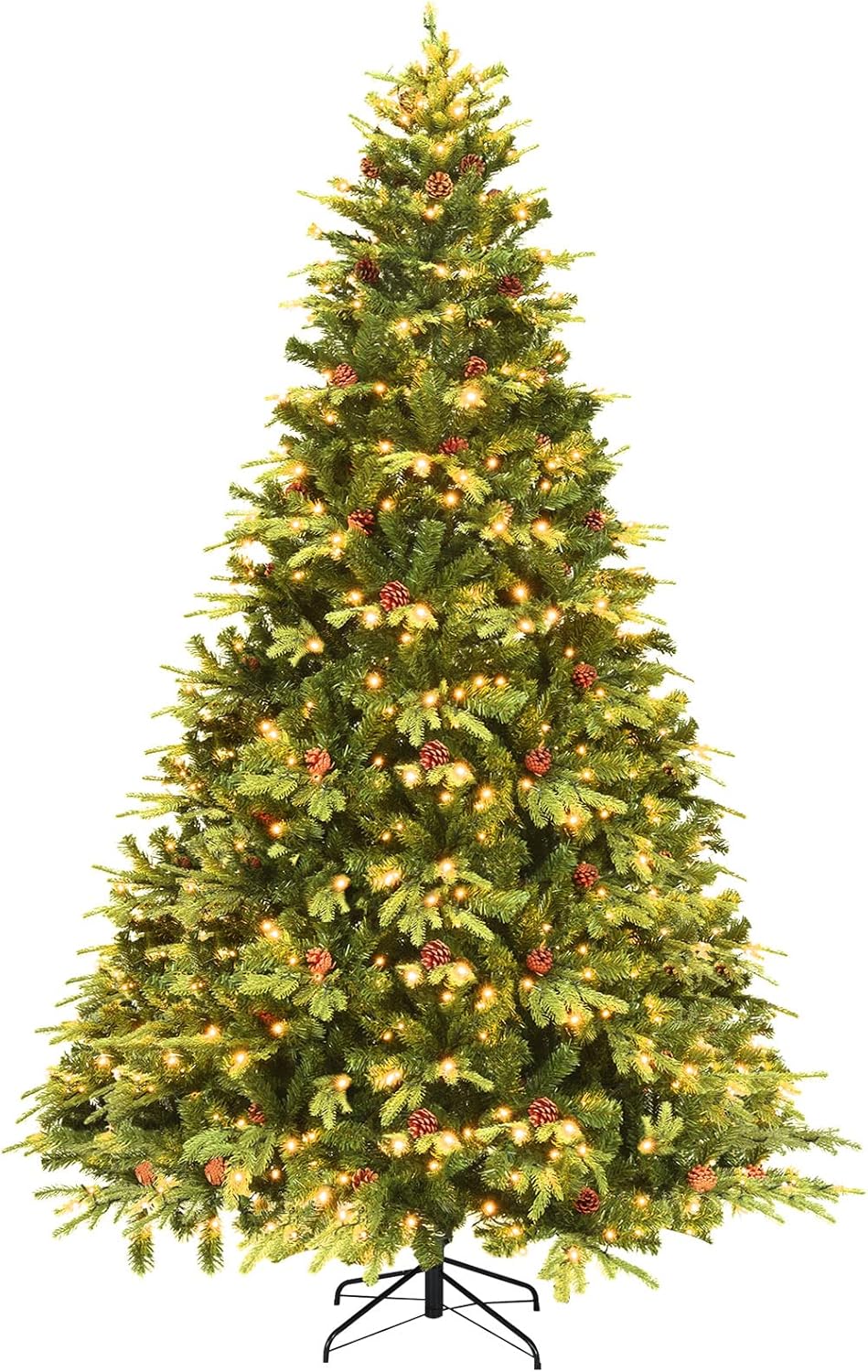 Goplus 8FT Artificial Christmas Tree PreLit Spruce Hinged Tree w/ 600