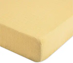 Crane Baby Soft Cotton Fitted Sheet for Cribs and Toddler Beds, Ochre Yellow, 28”w x 52”h x 9”d