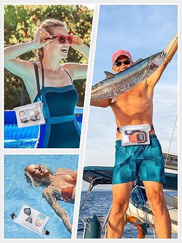 Miniatura 6 de HEETA Paquete de 2 bolsas impermeables, sensibles a la pantalla táctil, bolsa seca impermeable con correa ajustable para la cintura, mantiene tu