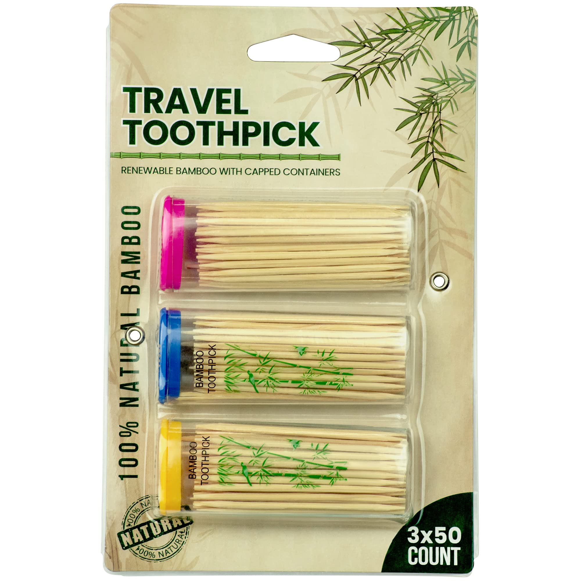 decorrack 3 travel toothpick dispensers with 150 natural bamboo toothpick holders portable single-point wood container with covers on the go clear mini holders pack of 3