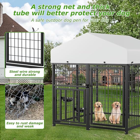 4 x 4 x 4.25 FT Outdoor Dog Kennel with Roof for Small Dogs