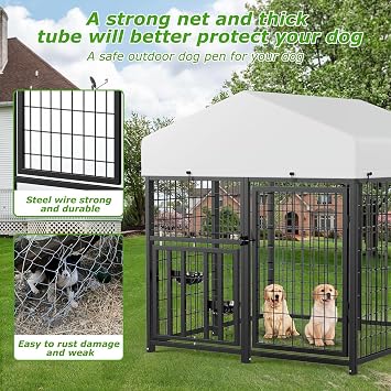 4 x 4 x 4.25 FT Outdoor Dog Kennel with Roof for Small Dogs