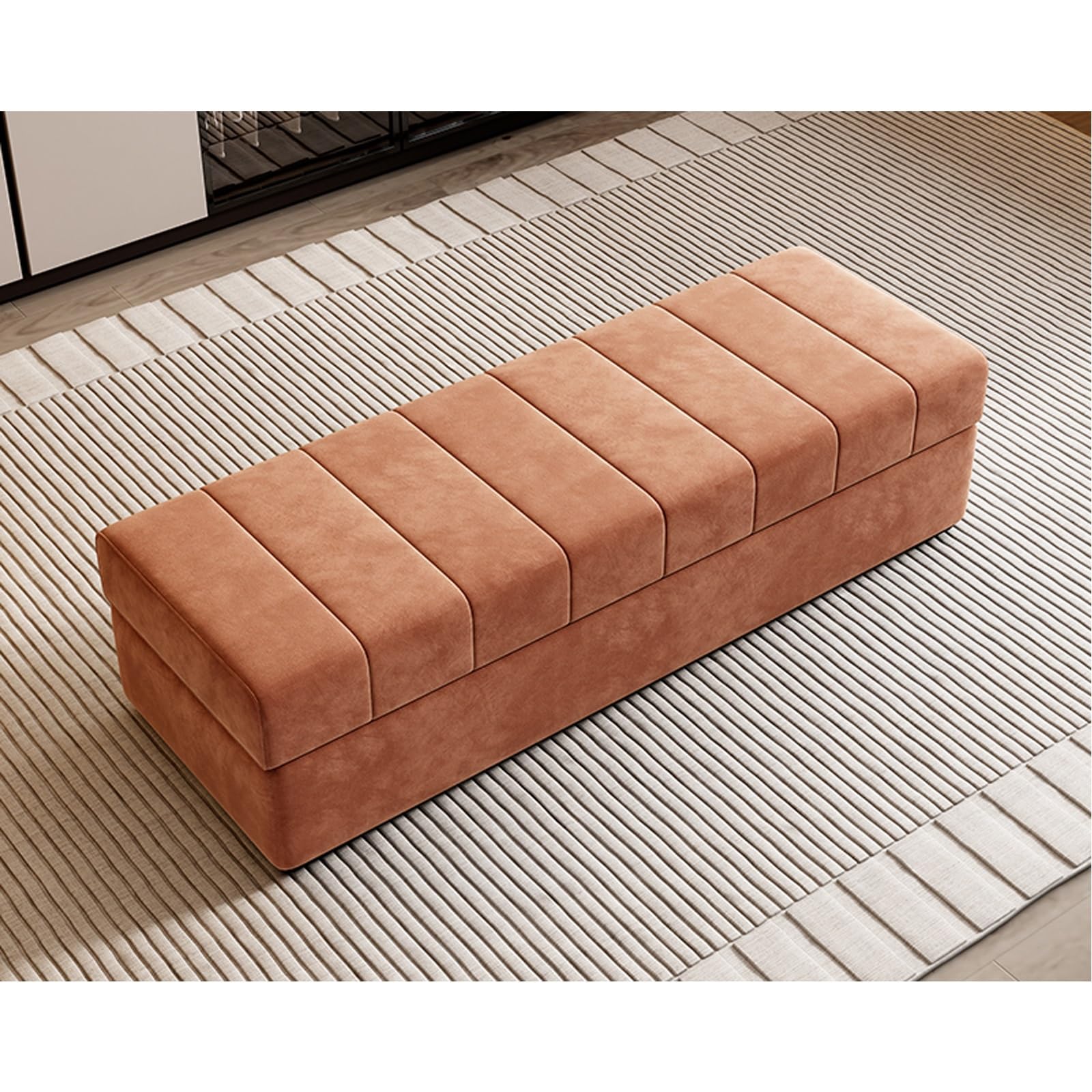 LMMIAOZ Extra Long Cat Claw Flannel Ottoman with Storage – Rectangular Footstool & Shoe Bench for Bedroom & Living Room – Stylish & Functional Change Stool & Foot Rest