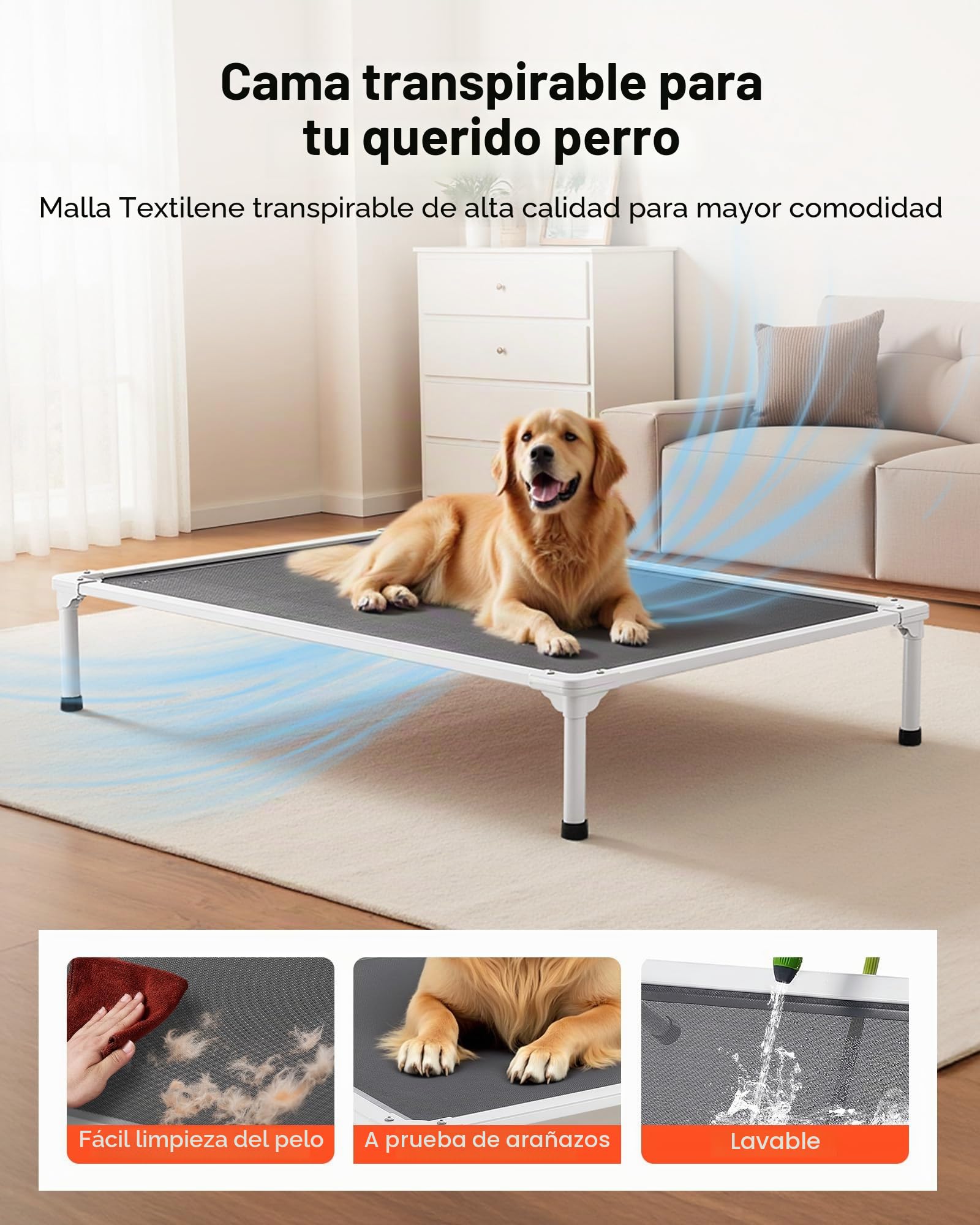 VEVOR Cama Elevada para Perros 1250 x 830 x 230 mm Estructura de Metal Malla Transpirable Cama para Mascotas Portátil Carga de 50 kg para Mantener Frescas a Las Mascotas Interior Exterior, Talla XL