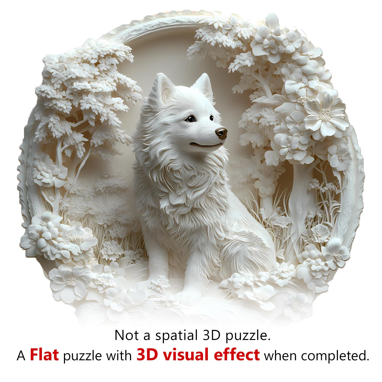 Puzzle drewniane dla dorosłych pies Samoyed - 295 elementów w pudełku upominkowym, dekoracja ścienna i prezent dla przyjaciół i rodziny (od 14 lat+)