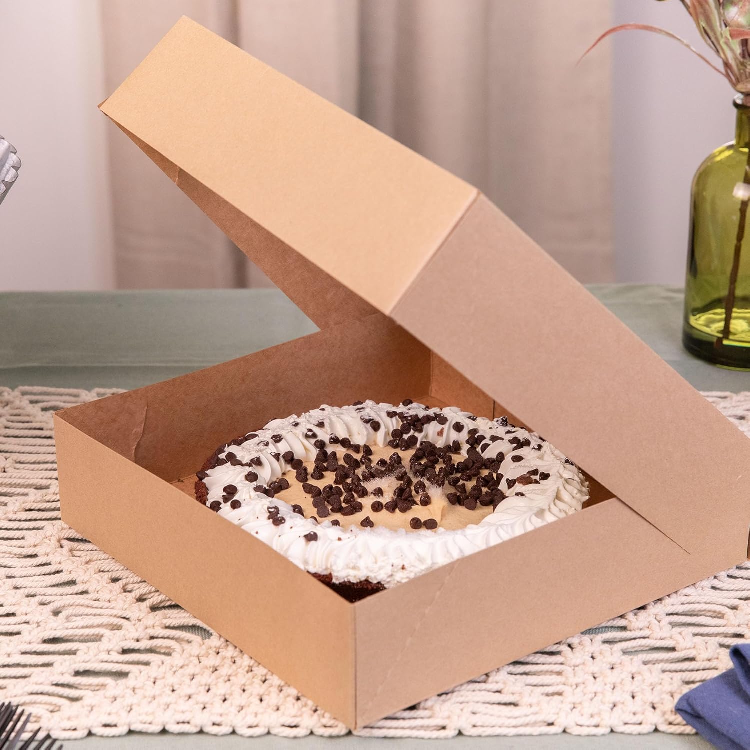 SCT Kraft Window Bakery Box (200 Pack) 10x10x2.5, Auto Pop-Up Bakery Carrier for Pies, Donuts, Pastries, Kraft with Clear Lid, 24233K