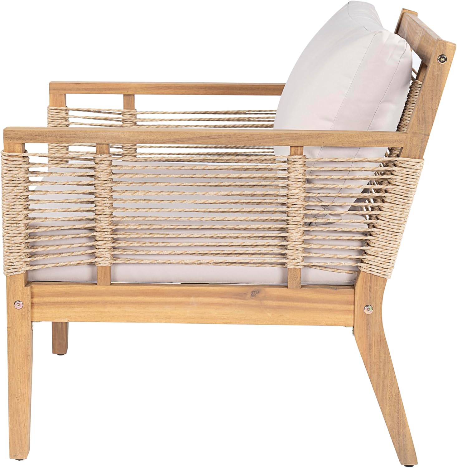 Merax Acacia Wood Patio Club Chairs Set of 2 for Outdoor, Hand-Woven Twist Rope Adirondack Style for Backyard Poolside, Outdoor Chairs with Beige Cushions, 400lbs Capacity, Teak