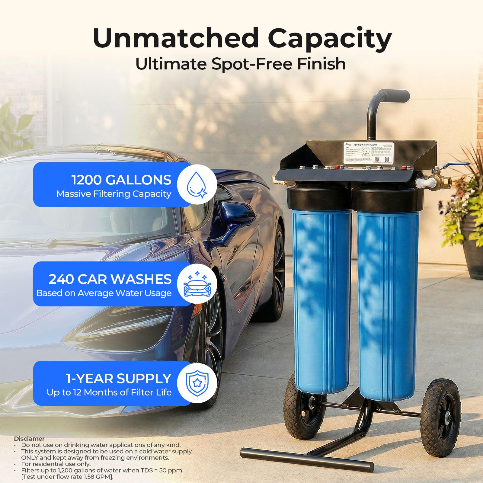 iSpring SISTEMA DE LAVADO DE AUTOS SIN MANCHAS CON VÁLVULA DE DERIVACIÓN, SISTEMA DE AGUA DESIONIZADA PARA LAVADO DE AUTOS, CARAVANAS, BARCOS Y MOTOCICLETAS, MODELO: WGB22BD-BP