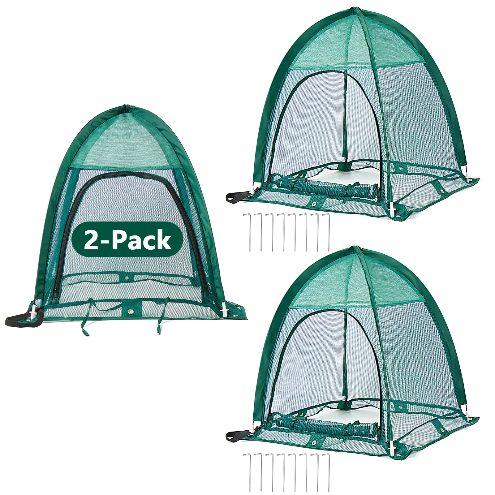 2 Packs Plant Guard Cover Garden Netting 36" x 36" x 39" Pop-up Shade Cloth Cover Tent with Metal Spikes Protect Plants Against Small Animals and Direct Sunlight