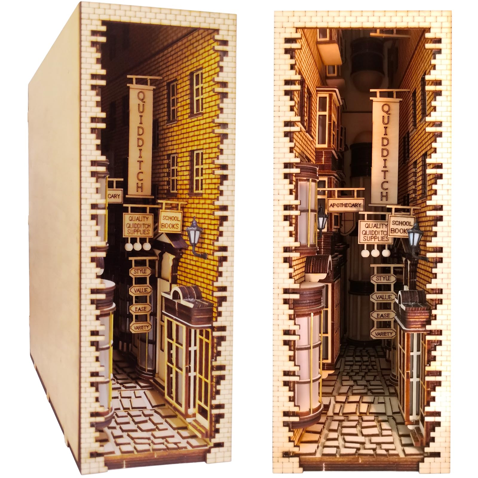 Madera Diagon Alley Book Nook Kit Sujetalibros Soporte Estantería Insertar DIY Sujetalibros Decoración Modelo Kit de construcción Accesorios Libros Decorativos de Lujo Adornos (versión de Lujo)