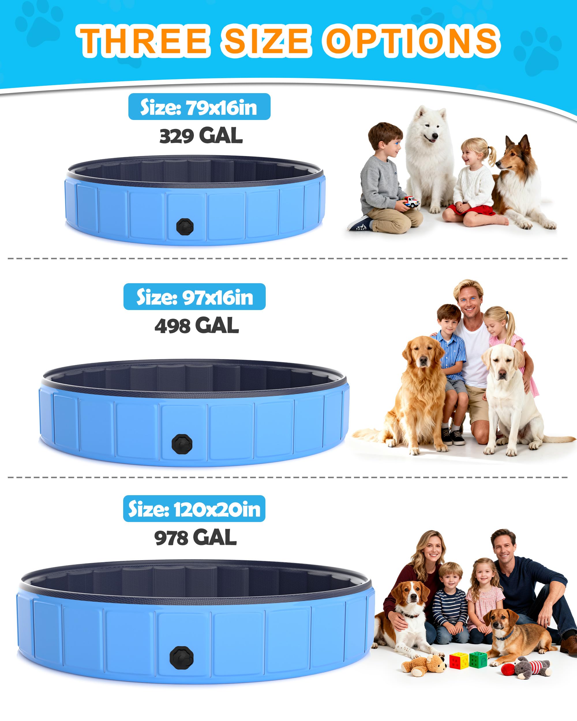 Instraella Piscine pour chien 246,4 x 40 cm, extra large piscine pliable en plastique pour grands chiens, 0,55 mm, durable et pliable, piscine extérieure portable pour enfants et chiens