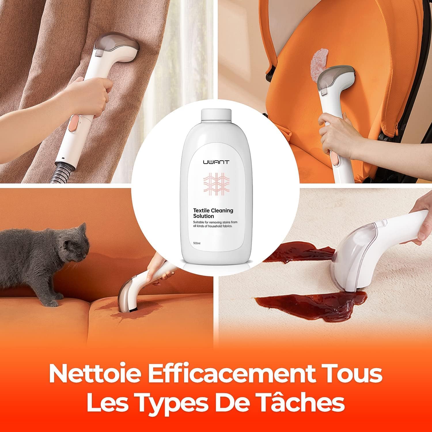 uwant Limpiador multiusos fórmula portátil para máquinas, elimina eficazmente las manchas de alfombras de las superficies de muebles, sofás, alfombras, asientos de coche, escaleras, 500 ml, paquete de