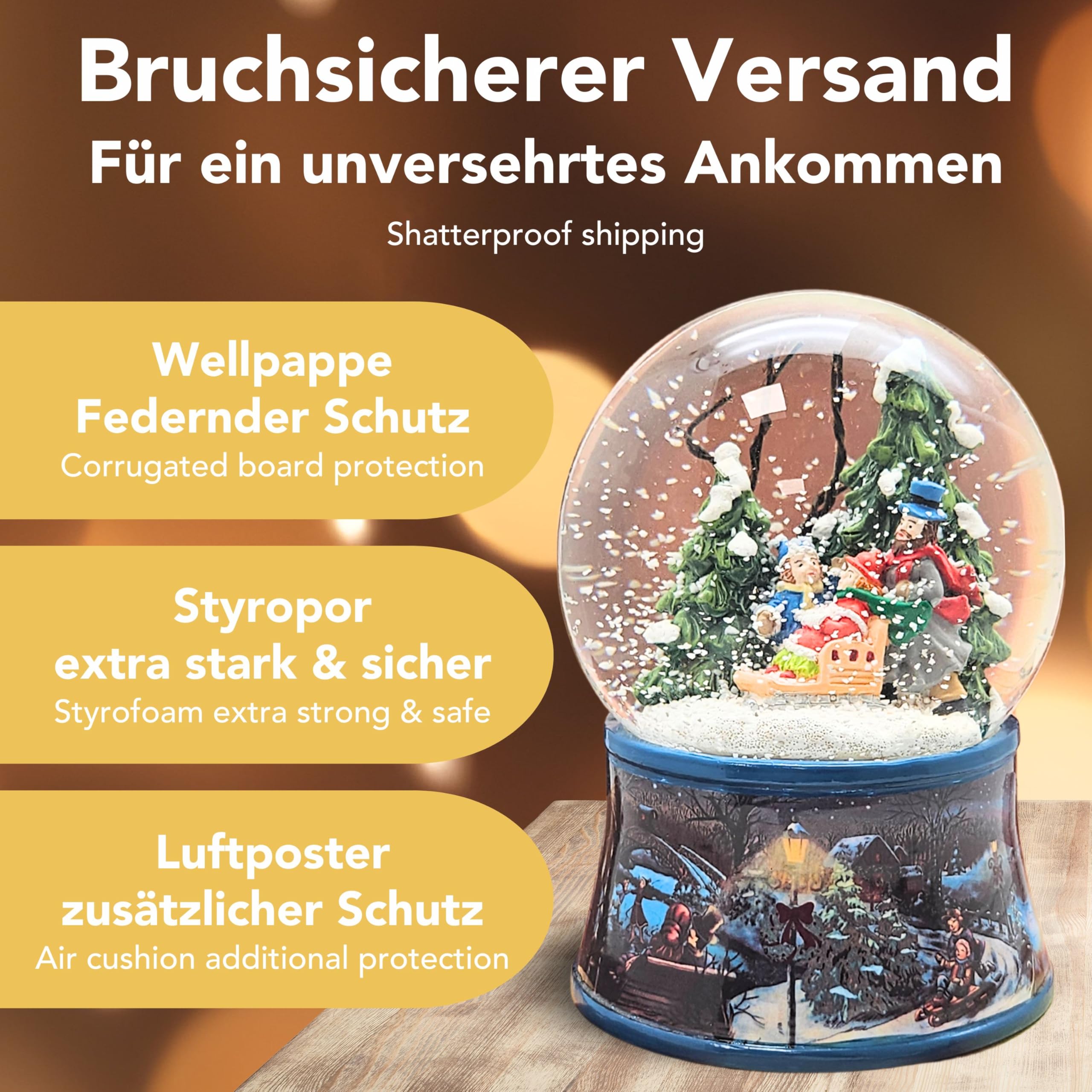 Schneekugel Spieluhr Weihnachten | Winter | H: 14 cm B: 10 cm | 20266 | Schüttelkugel mit Musik Stille Nacht heilige Nacht | Winterspaziergang mit Familie | Weihnachtsdekoration