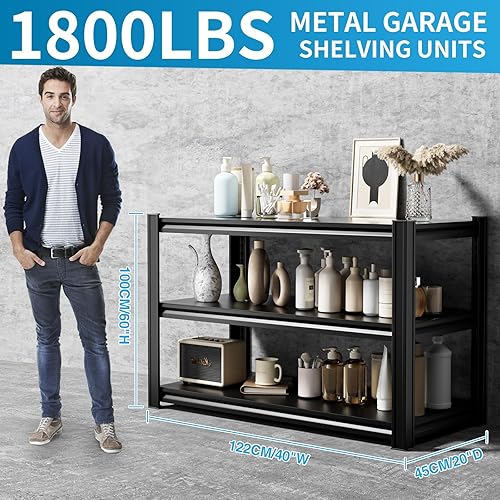 Miniatura 3 de Estantes de almacenamiento de garaje de 3 niveles, 48 pulgadas de ancho x 17.7 pulgadas de profundidad x 40 pulgadas de alto, estantes de garaje de