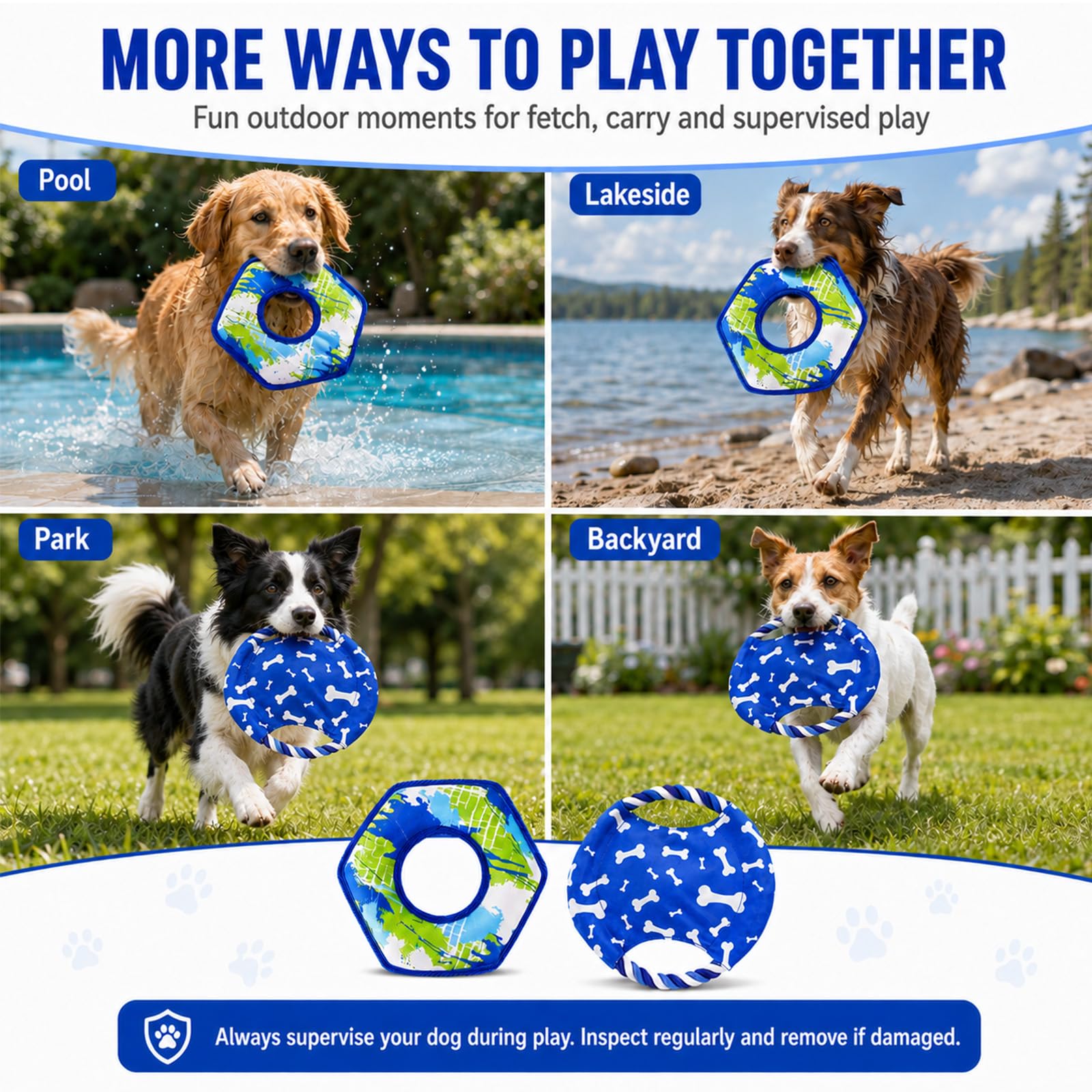 Juego de discos voladores para perros | Frisbee flotante duradero + disco volador de cuerda | Juguetes de entrenamiento interactivos para interiores y exteriores | para perros pequeños y