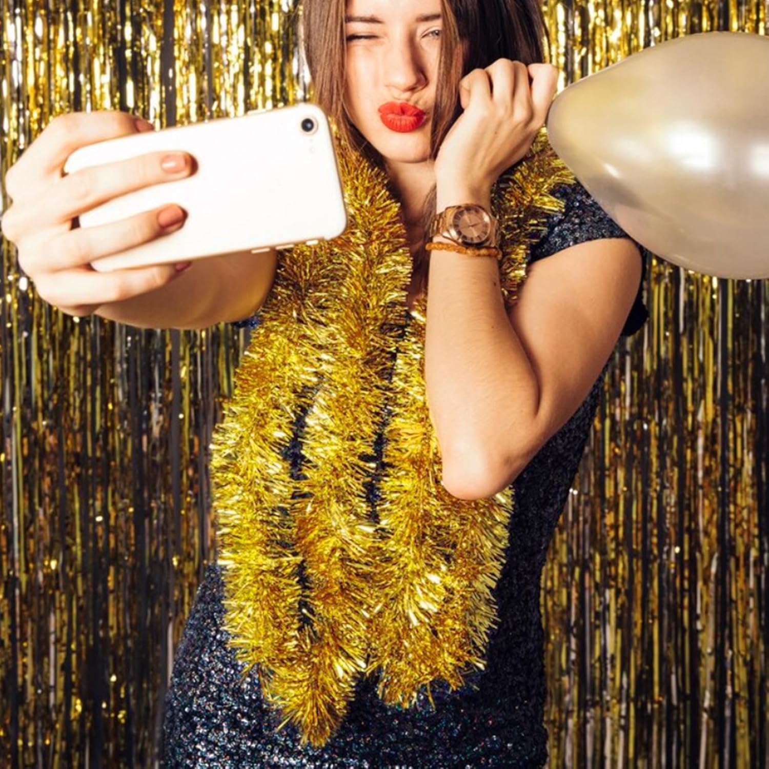 50 Feet Christmas Tinsel Garland, Metallic Twist Garland Wall Hanging Tinsel Garland Backdrop for Parade Floats, Carnival, Birthday, Wedding, New Year Party Decorations (Gold, 2in x 50ft) - Image 7