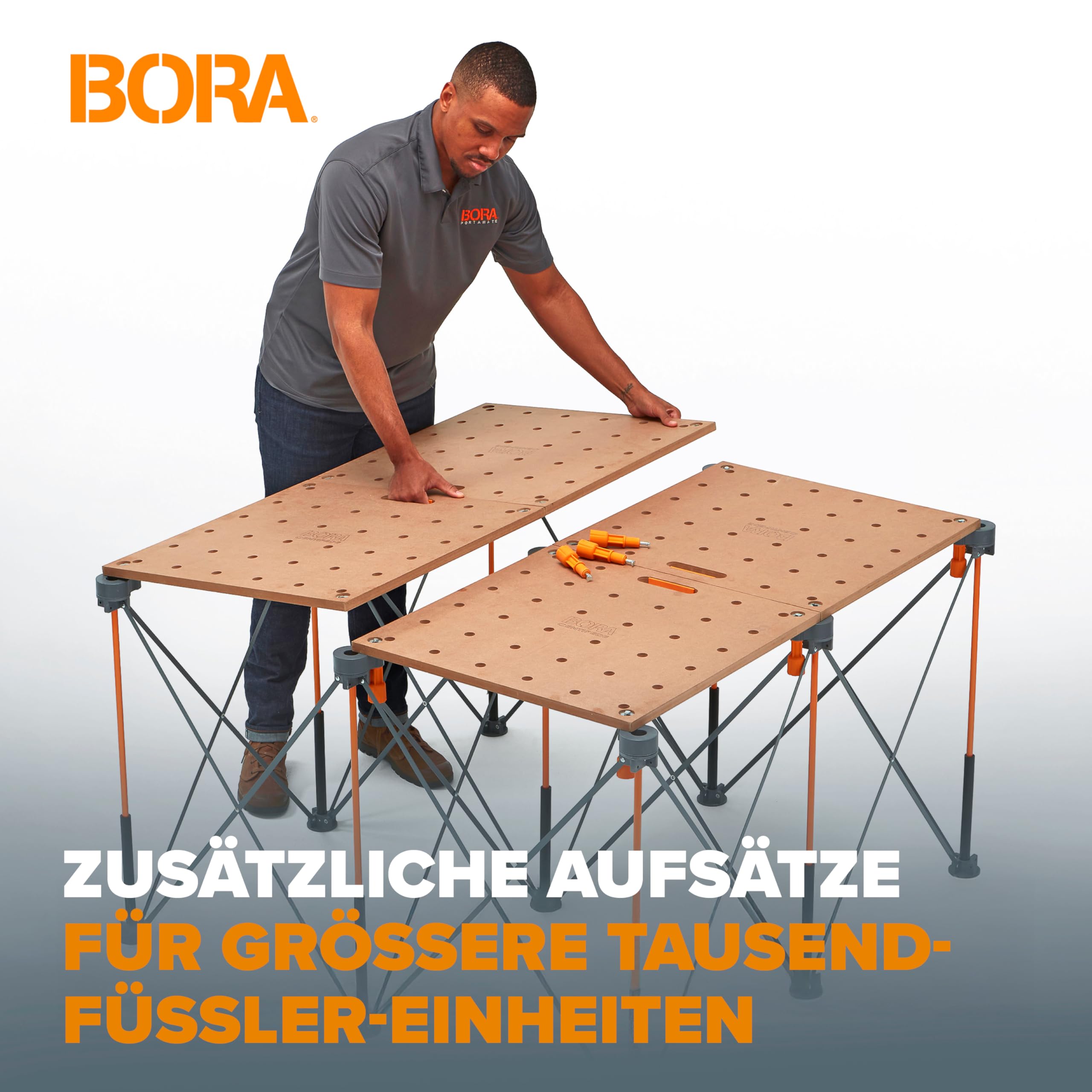 Bora Centipede CK22TM Werkbank-Lochplatte 61x122 cm – bis 907 kg – 20mm Hundelöcher, klappbar, 6 Schnellverschlüsse