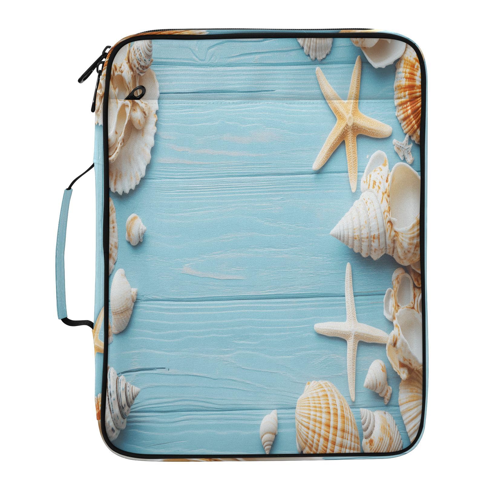 Raccoglitore espandibile con conchiglie in legno, stelle marine, spiaggia, 3 anelli, con fisarmonica a 7 tasche, per scuola, ufficio, viaggi