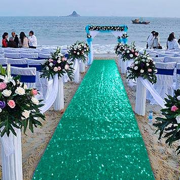DUOBAO Aisle Runners for Weddings 2FTx15FT Green Sequin Aisle-Runner Wedding Ceremony Decorations Outdoor Carpets Ceremony Decoration Runner Rug for Hallway Floor Runner for Party