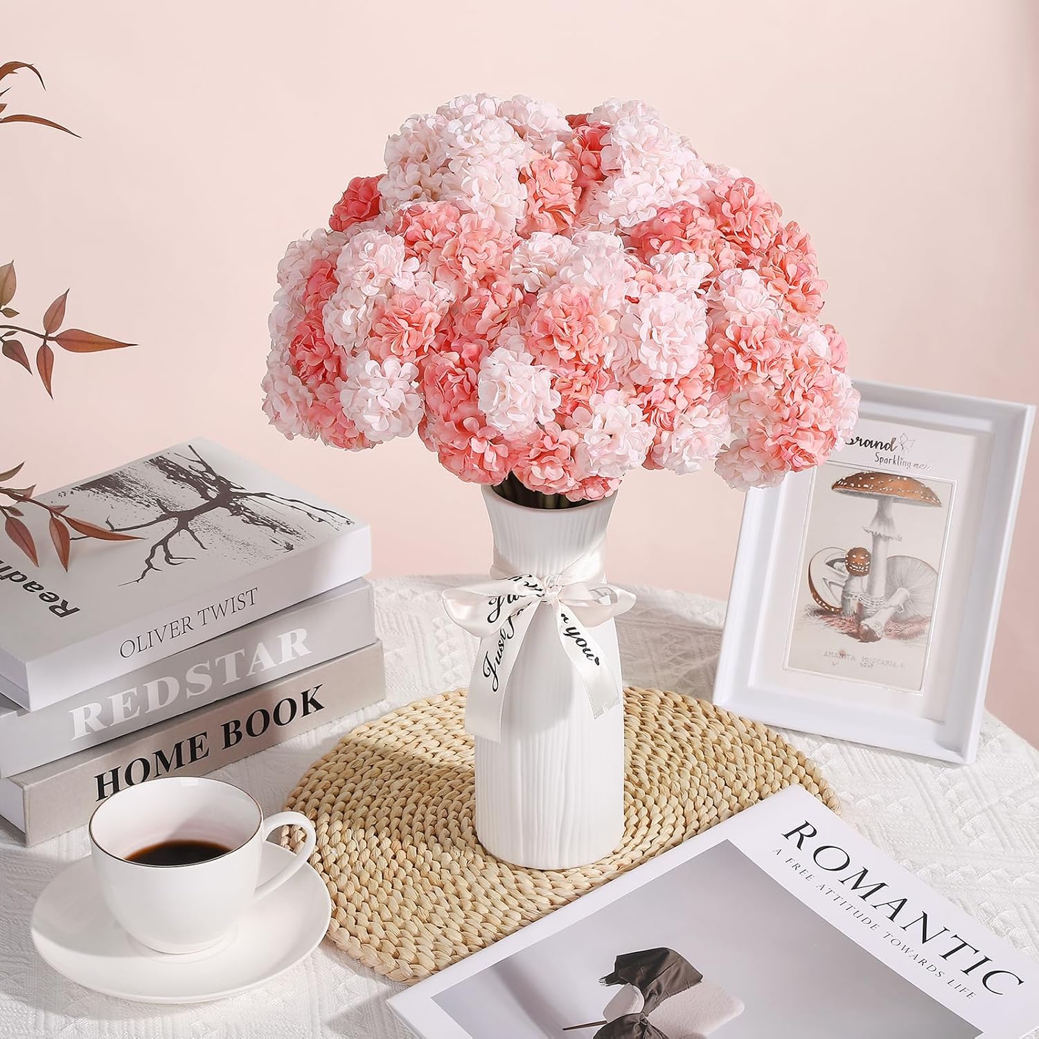 72 Pcs Pink Hydrangea Artificial Flowers, Round Floral Bouquet for Home Decor, Wedding, Party, and Seasonal Decoration, Realistic Fake Flowers for Centerpieces, Aisle, Table Arrangements - Image 4