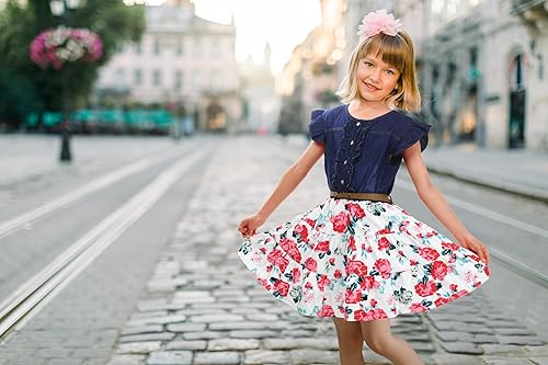 Miniatura 2 de YJ.GWL Vestido de niña de flores, vestido floral de mezclilla, vestidos de princesa para niñas, vestido blanco de primavera y verano, trajes