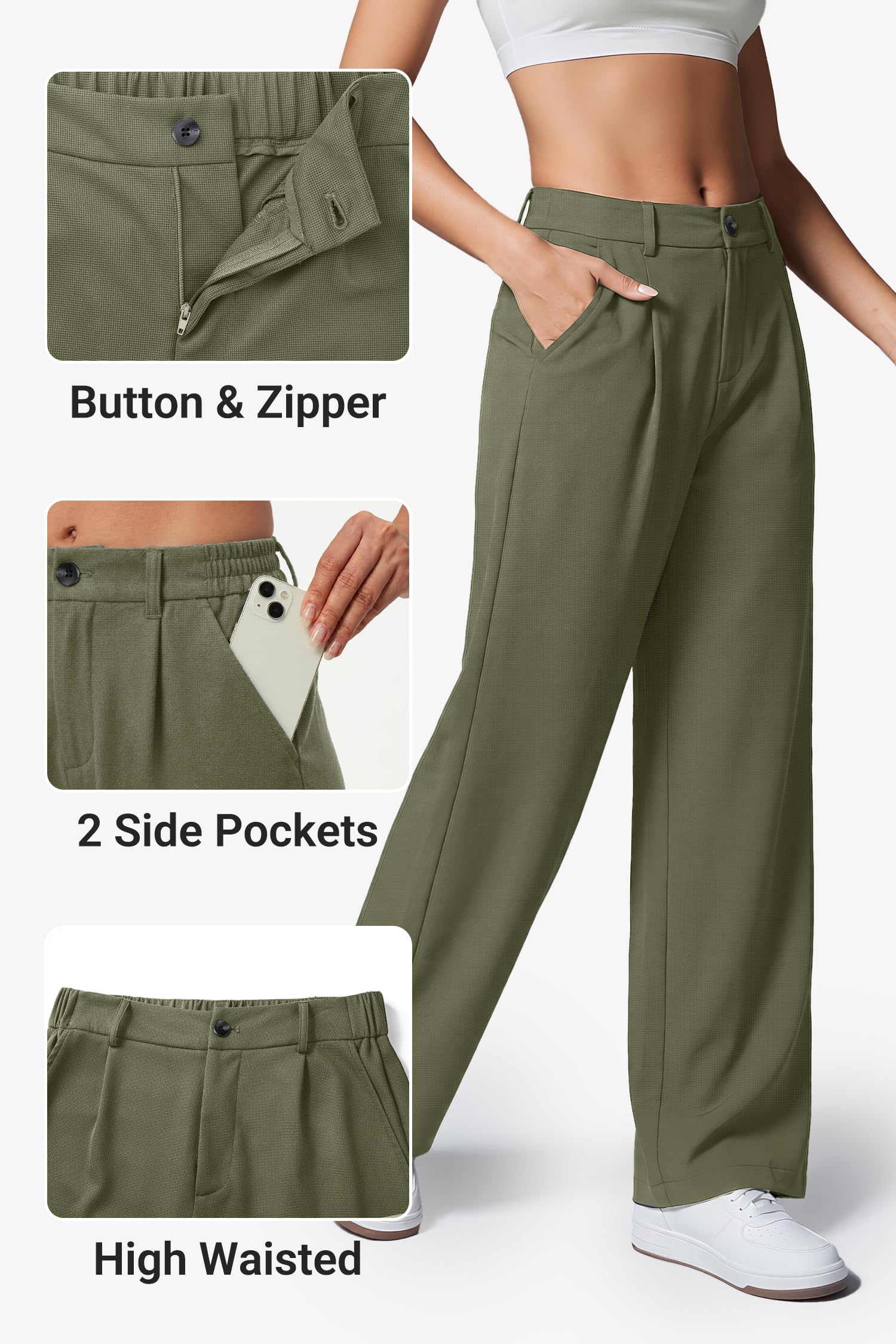 Enmain Pantalones Mujer Vestir Verano Cintura Alta Elástico Pierna Recta Ancha Antiarrugas Pantalon Palazzo Fluido Largo