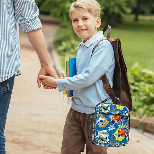 Miniatura 9 de Clastyle Bolsa de almuerzo deportiva con aislamiento térmico para niños, bolsa térmica grande para niños, color azul, picnic, escuela, lonchera,