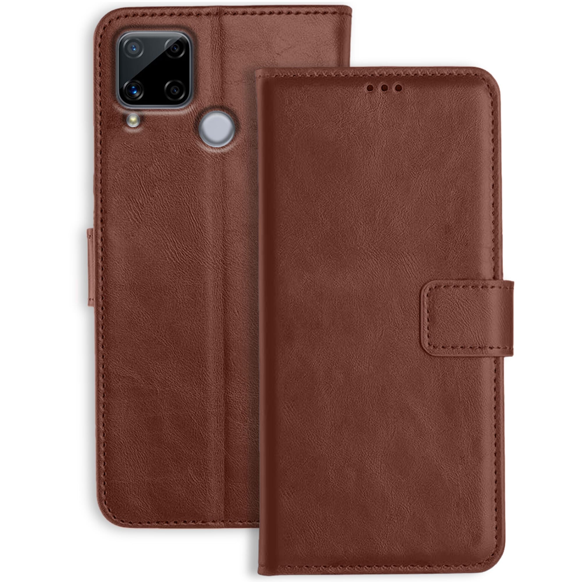 Accesorios Realme C15 Flip Back Cover Case | Inbuilt Stand & Pockets | Magnetic Shockproof Leather Wallet Style Flip Case for Realme C15 (Brown) (B0969L4MW9) Amazon Price History, Amazon Price Tracker