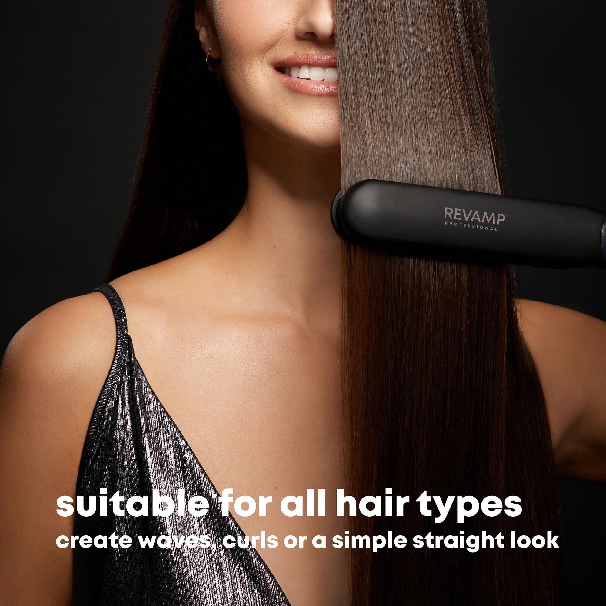 REVAMP Steam Care Plancha de Pelo de Vapor Cerámica - Iónica | Placas Iónicas, Alisado Profesional, sin Frizz, Cabello Hidratado, Calentamiento Rápido