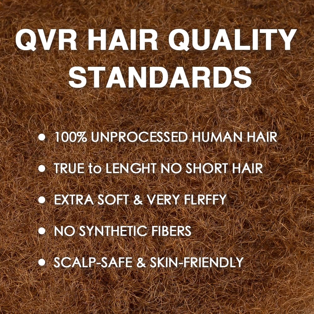 QVR Pro Afro Kinkys Curly Human Hair Bulk for Dreadlock Extensions, Repair Locs and Mini Twist, More than 80% are Longest Hair Auburn Brown 16 inch 50 Grams