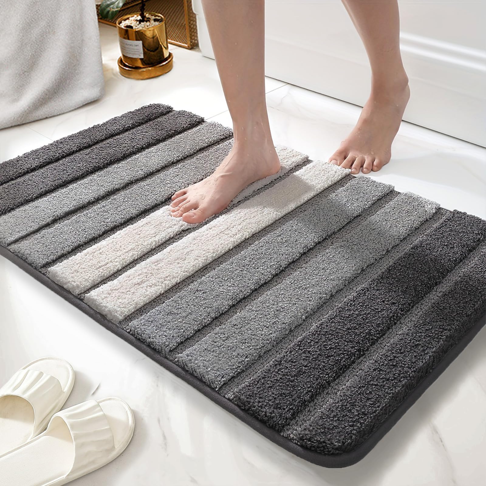 wyewye Microfibre Bath Mat, Door Mat, Bath Rug, Super Absorbent Bathroom Rug 50x80 cm, Grey
