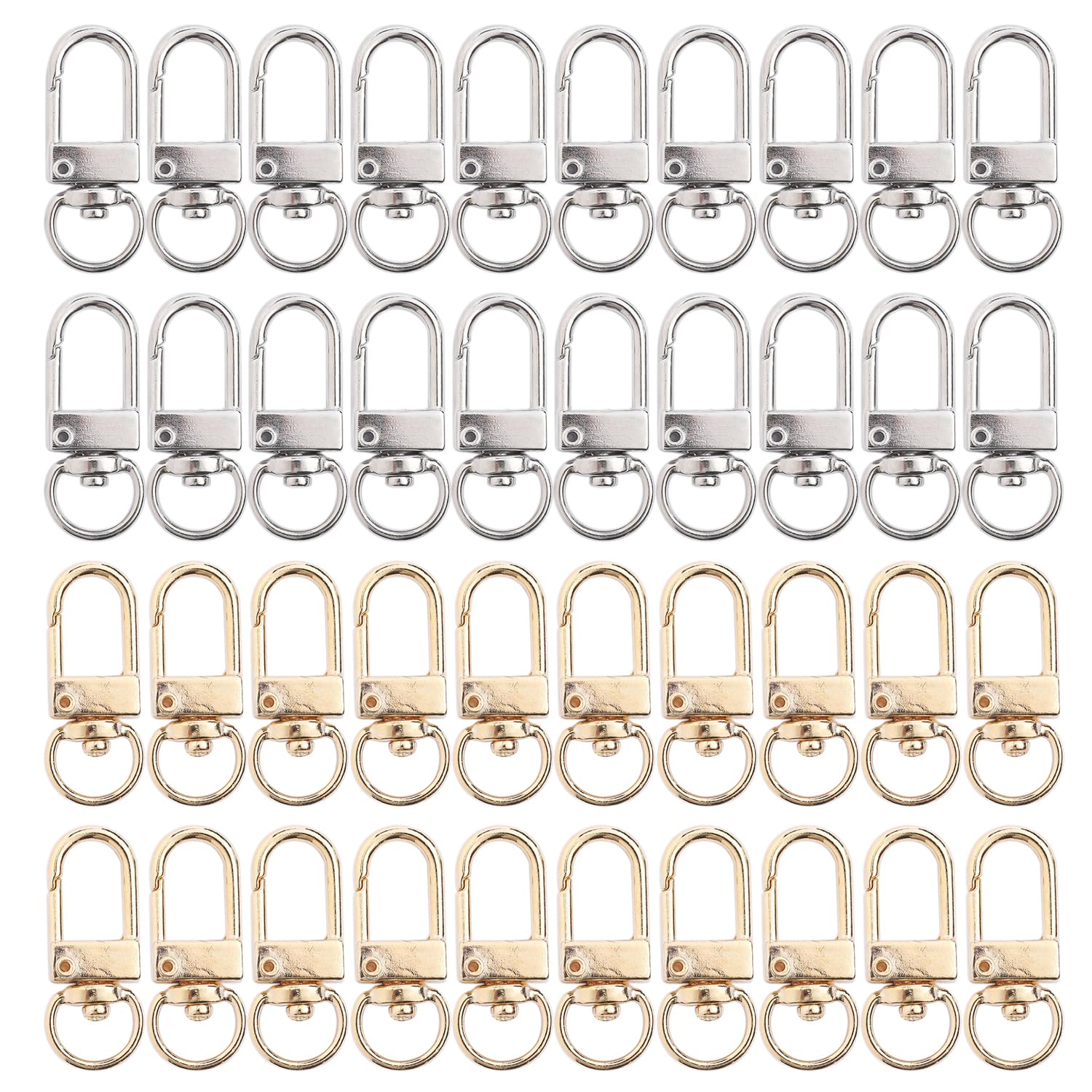 Vehyegoi Gold 40 Pieces Of Metal Hooks, Diy Keychain Materials, Luggage Buckles, 360° Rotatable Buckles, Carabiners
