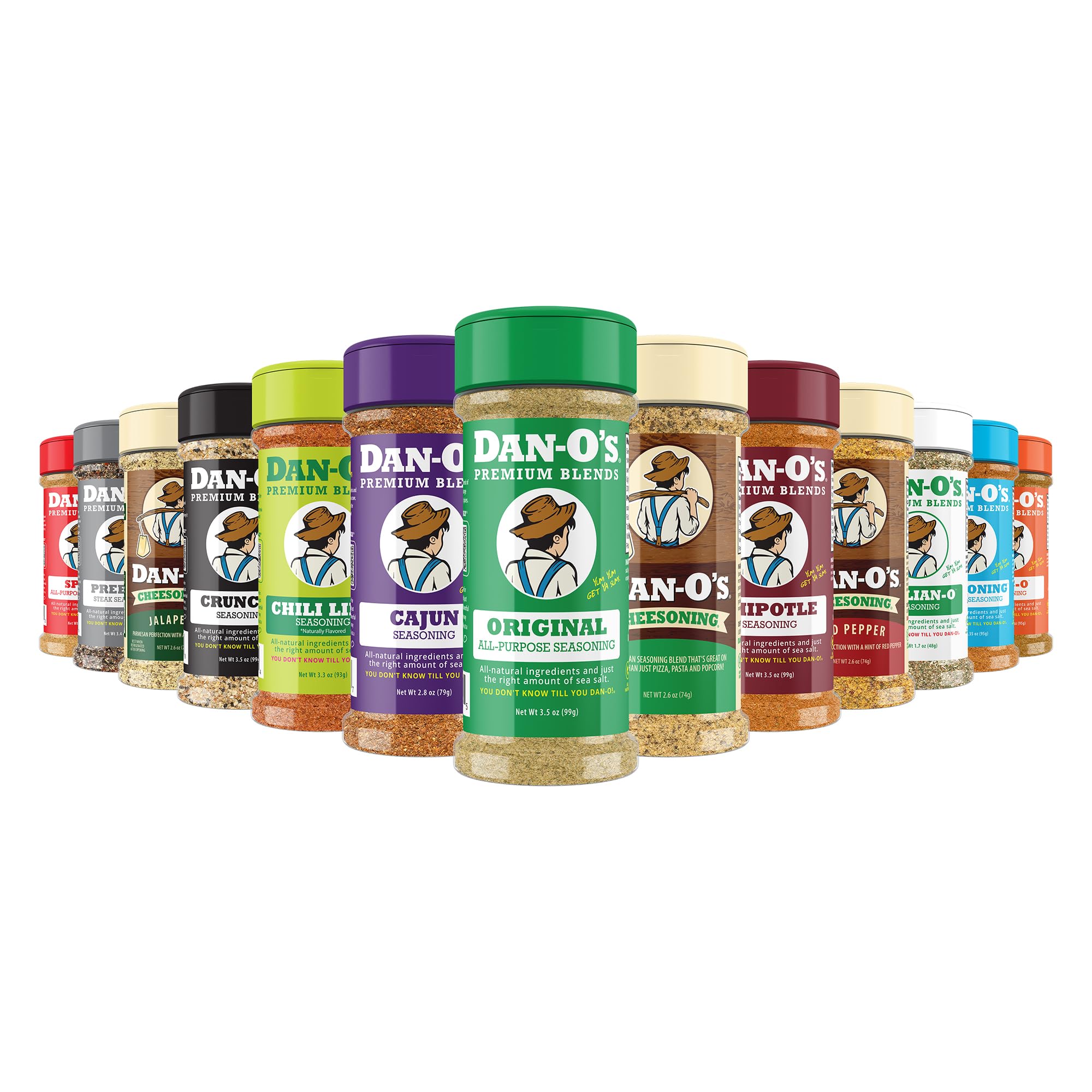 Dan-O's Seasoning 13 Small Bottle Combo - Original, Spicy, Chipotle, Crunchy, Cheesoning, Preem-O, SEA-soning, Tac-O, Jalapeño Cheesoning, Cajun,