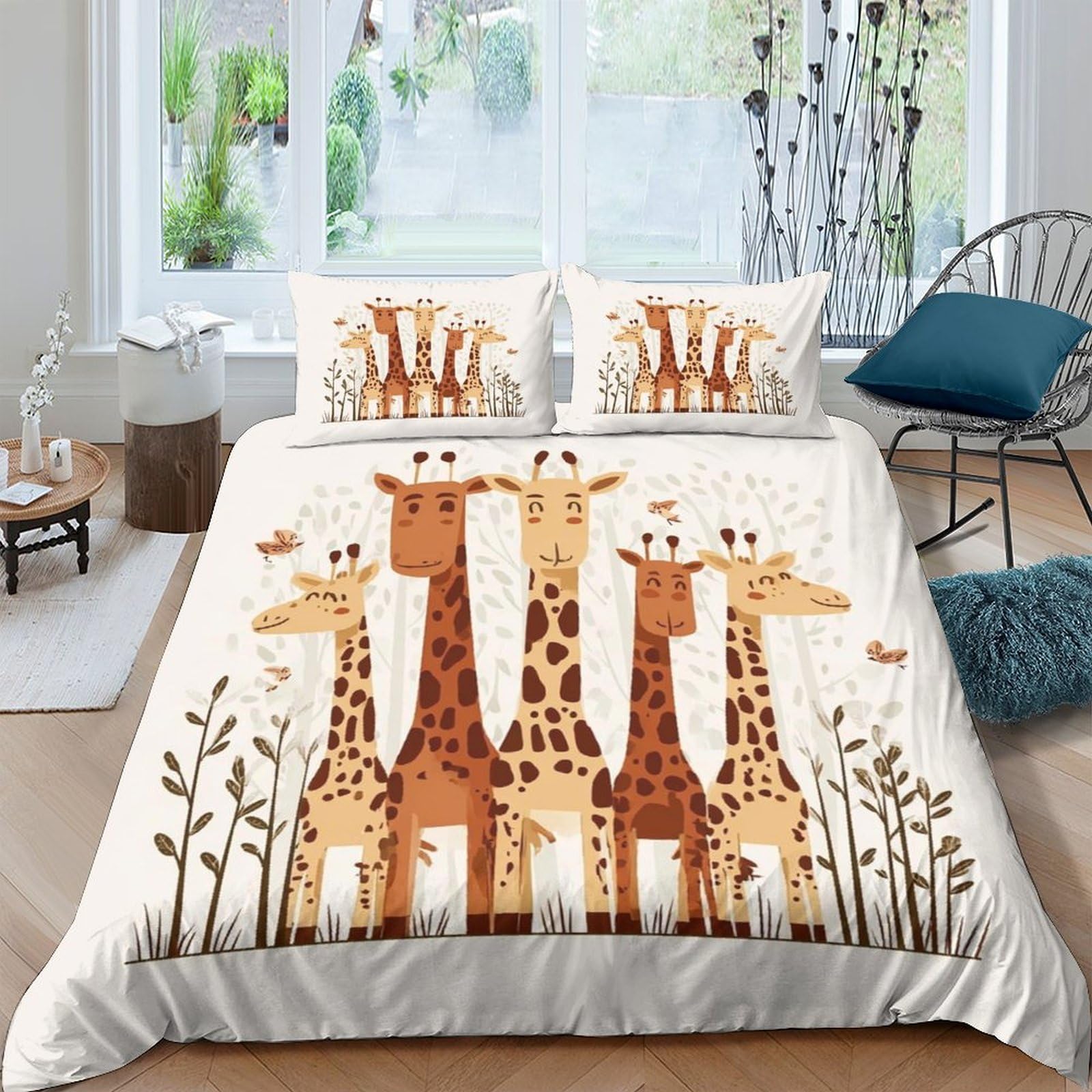 Ctjqhvkz Style-6 3D Printed Cartoon Giraffe Fitted Sheet Microfiber Decorative Animal Forest Bed Cover For Bedroom Guest Room Protection Single（135X200cm）