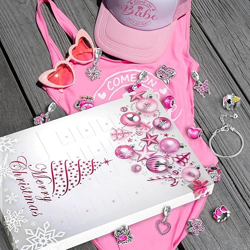 Miniatura 8 de MJartoria Calendario de Adviento de Pink Jewelry 2023 para niñas adultas, joyería rosa intenso, cuenta regresiva de 24 días de Navidad, incluye