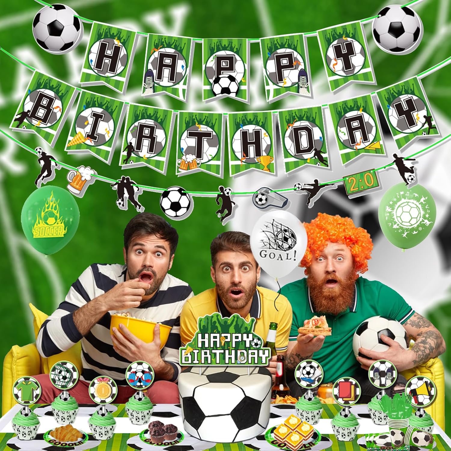 Soccer Party Bundle Soccer Theme Party Supplies Set Plates Napkins Cups Knives Spoons Forks Tablecloth Balloons Banner Cupcake Toppers Backdrop for Soccer Birthday Party Decorations - Image 8