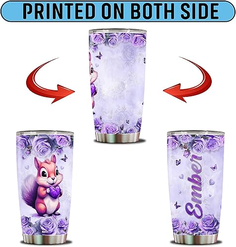 Miniatura 6 de WONWIX Regalos personalizados con temática de ardilla para niñas, divertidas tazas de café, tazas de viaje para hija, mujer, esposa, cumpleaños,