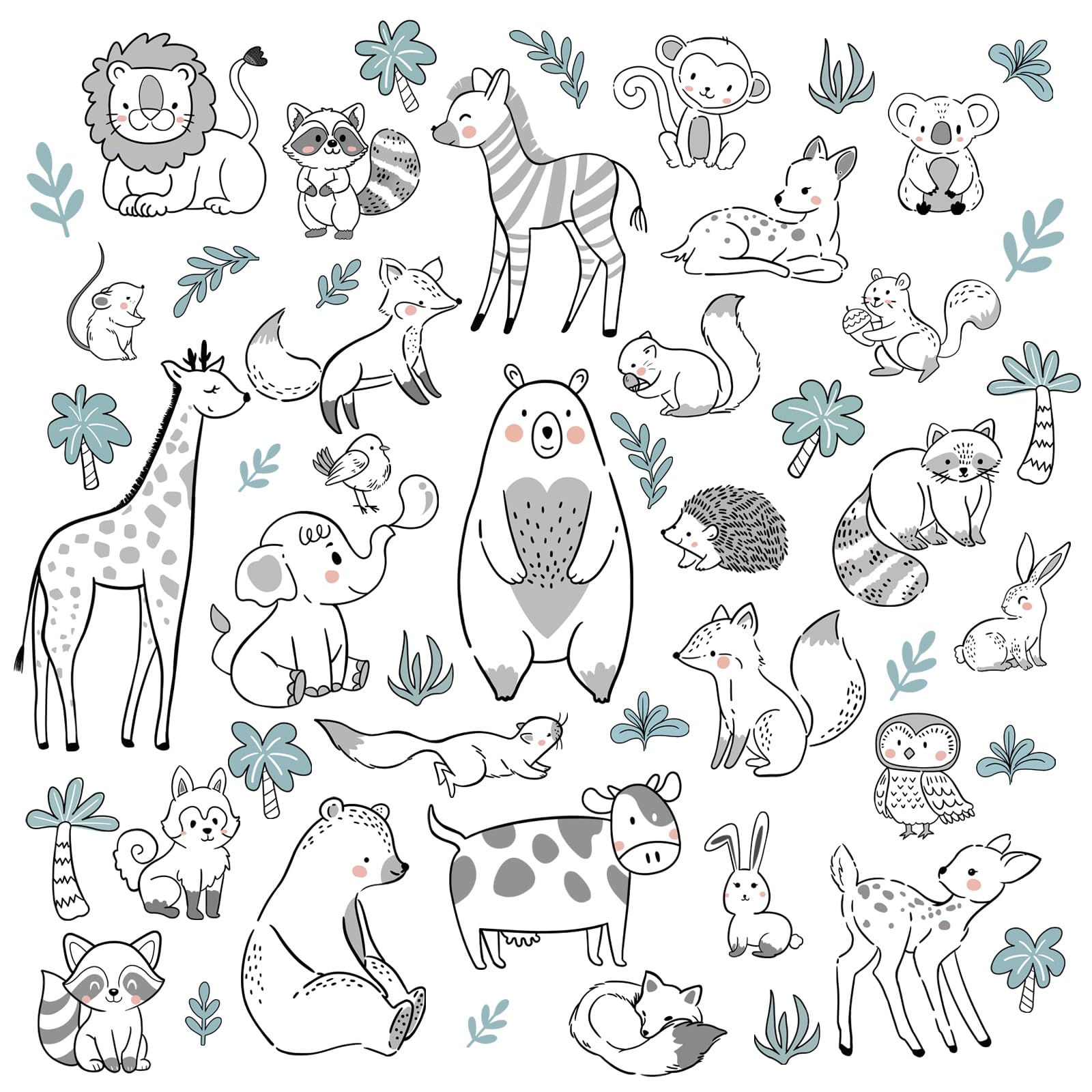 FUFUQUARE Black Line Animals Wall Stickers Kids Cartoon Tigger Rabbit Wall Art Decals PVC Removable for Nursery Boys Bedroom Living Room Classroom - Image 4