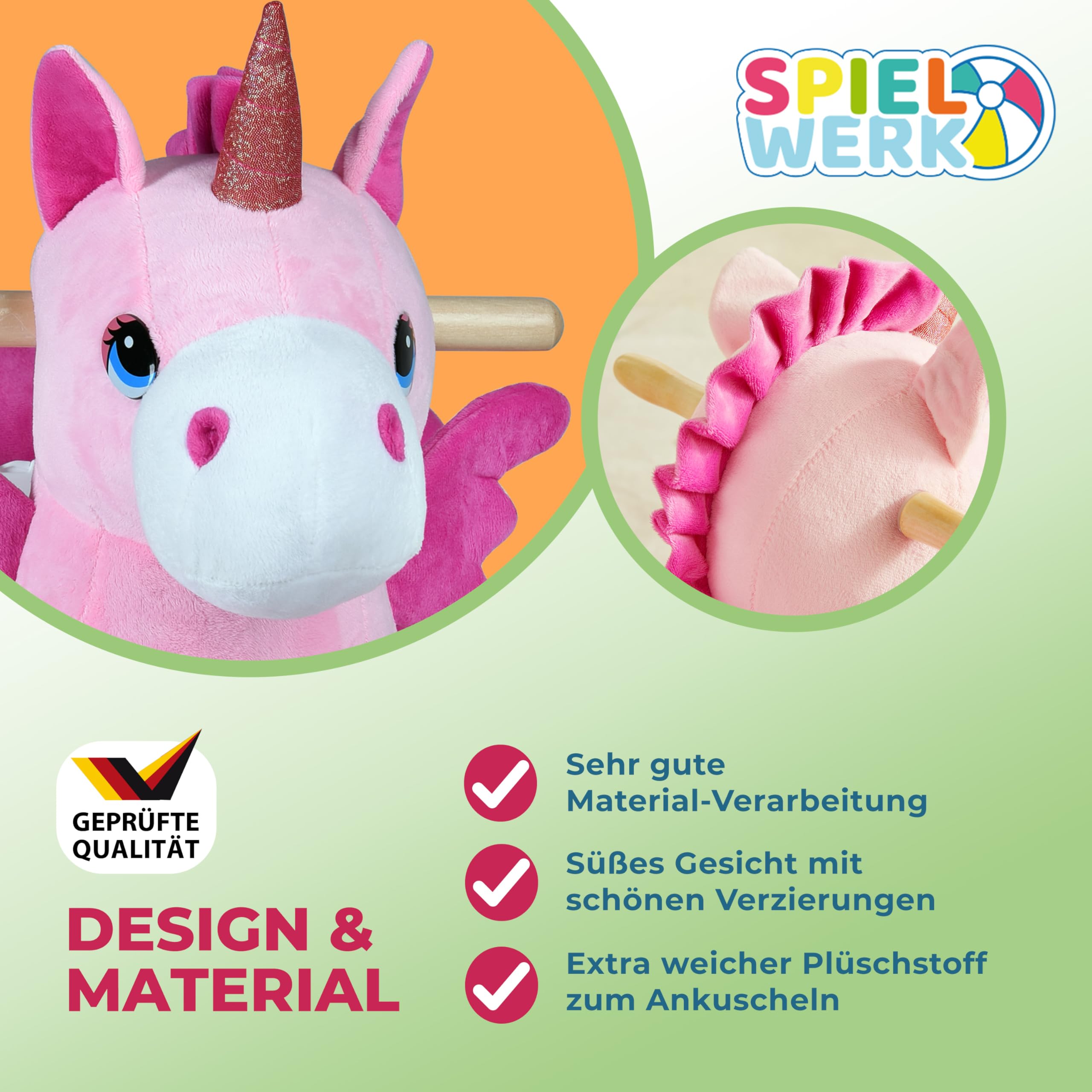 Deuba Spielwerk® Schaukeltier Einhorn inkl. Sound Effekt Sicherheitsgurt Plüsch Schaukel Wippe Kinder Baby Spielzeug Balancetraining besonders weich Schaukelpferd