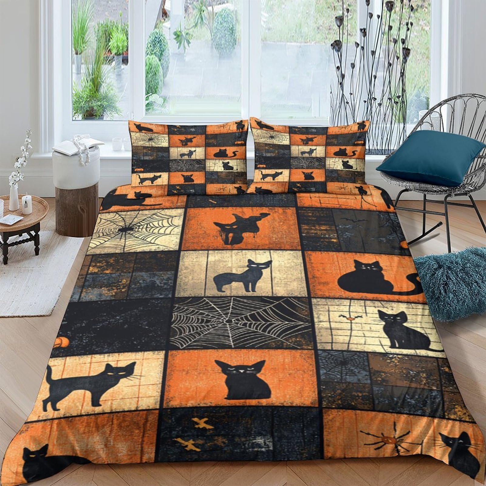 Ctjqhvkz Style-10 3D Printed Patchwork Cat Fitted Sheet Microfiber Soft Breathable Silhouette Bed Cover For Bedroom Guest Room Decor Single（135X200cm）